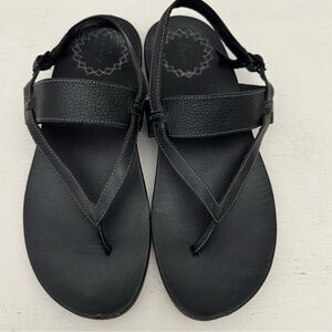 Chaco Maya II Black Leather T-Strap Backstrap Toe Post Comfort Sandals Size 11